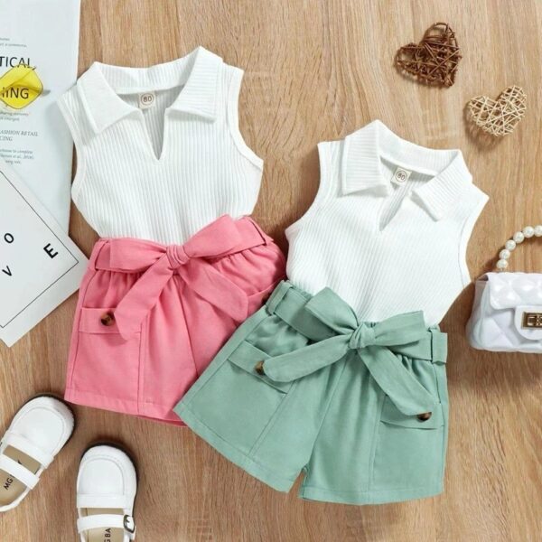 White  Short Sleeve and Short Girl Set