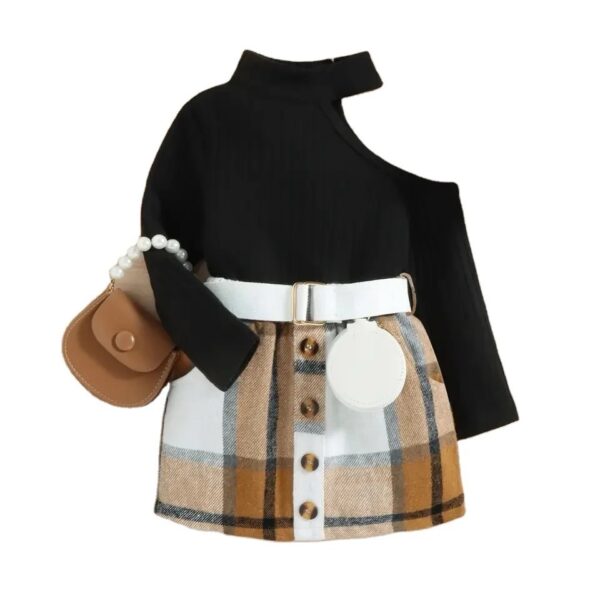 Brown Check Girls Fashion Set - Image 2