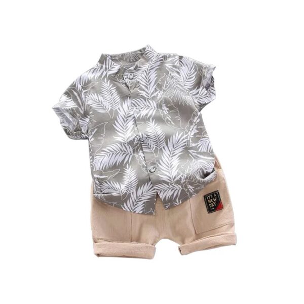 White Leafy Boys Shirt Set