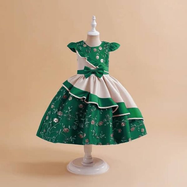 Girls High Quality Green Christmas Dress