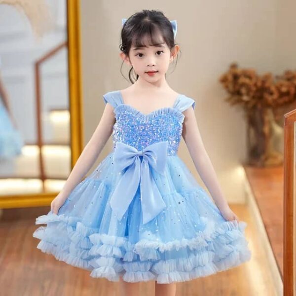 Sky Blue Girls Party Dress - Image 2