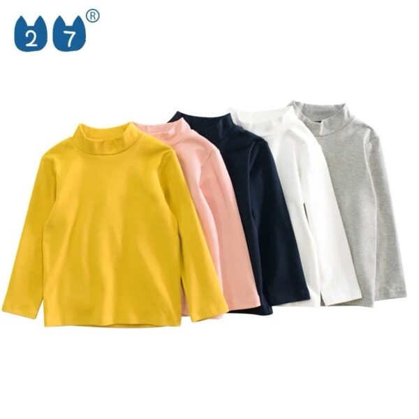 Plain Long Sleeve Turtle Neck Tops