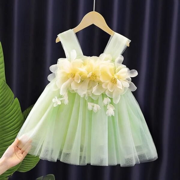 Lemon Green Floral Girls Party Dress