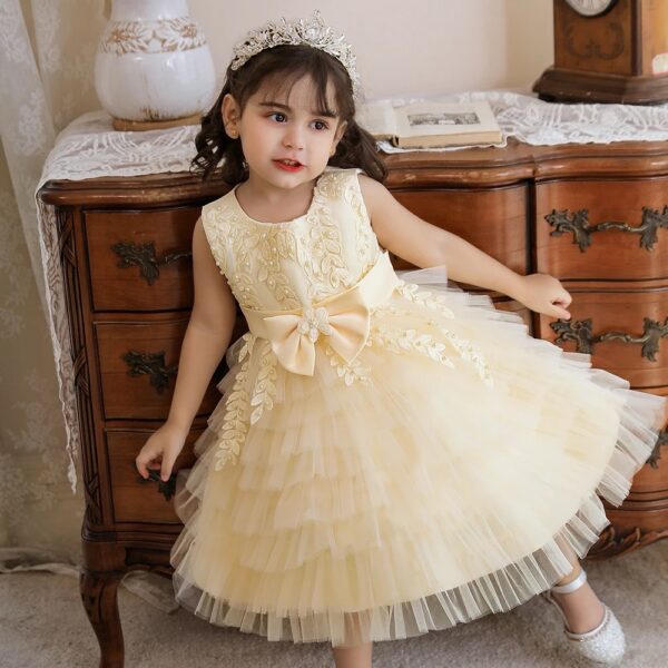 Cream Lacy Layers Girls Birthday Party Dress