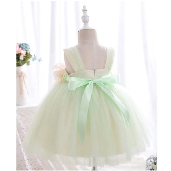 Lemon Green Floral Girls Party Dress - Image 3